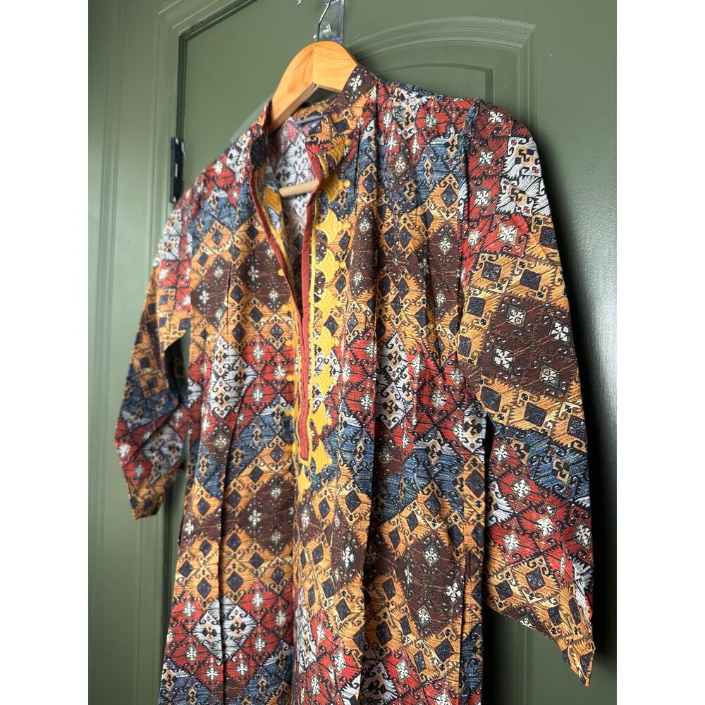 NWT Ro's Garden Clorinda Long Kurta Kaftan Resort Coverup Dress Lachen Brown XS - Picture 2 of 5